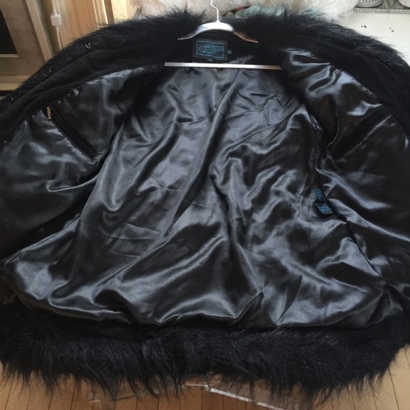 ❤️BLACK suede JACKET COAT faux FUR❤️Embroidered - Picture 6 of 8